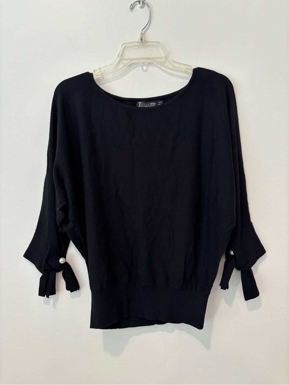 New York and company Black Boatneck Tie-Sleeve Knit Top